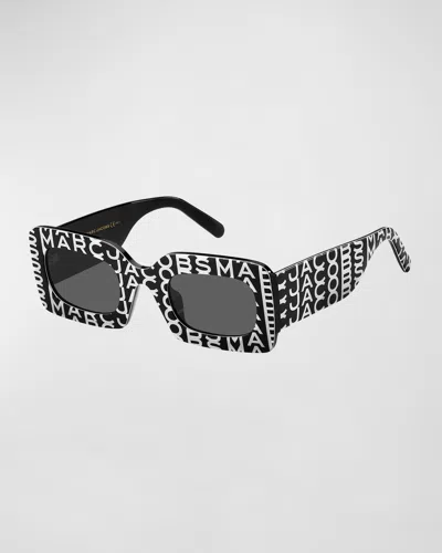 Marc Jacobs Graphic Logo Acetate Rectangle Sunglasses In 003k Pttrbkwht