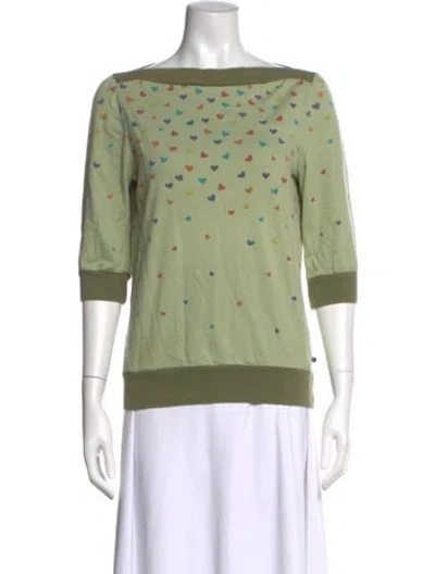 Pre-owned Marc Jacobs Graphic Print Bateau Neckline Top In Green