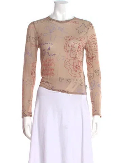 Pre-owned Marc Jacobs Graphic Print Crew Neck Top In Brown