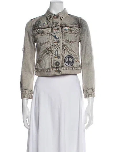 Pre-owned Marc Jacobs Graphic Print Denim Jacket In Gray