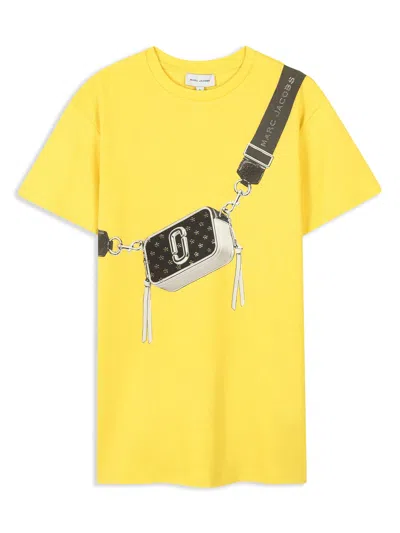 Marc Jacobs Graphic Print Short Sleeve Dress With Rhinestones In Yellow
