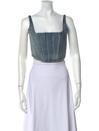 Pre-owned Marc Jacobs Graphic Print Square Neckline Crop Top In Blue/neutrals
