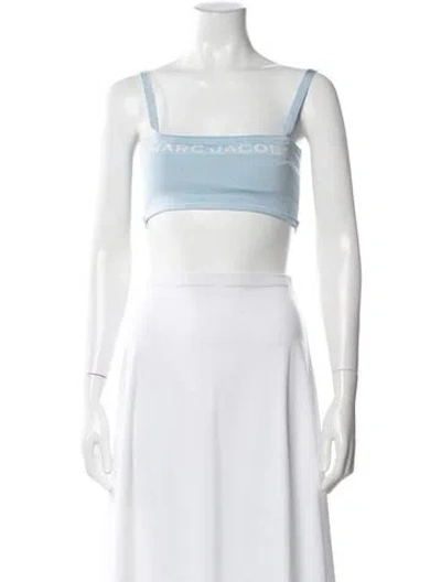 Pre-owned Marc Jacobs Graphic Print Square Neckline Crop Top W/ Tags In Blue