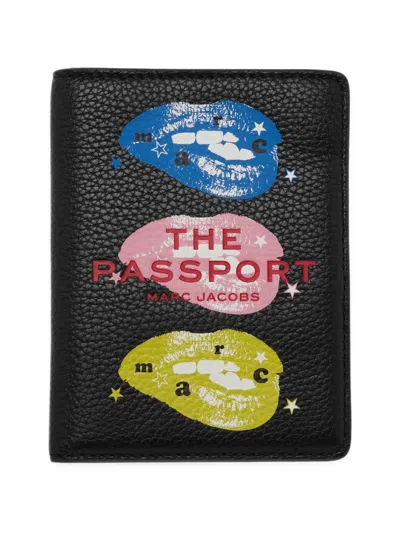 Marc Jacobs Graphic-print Pebbled-leather Passport Case In Black