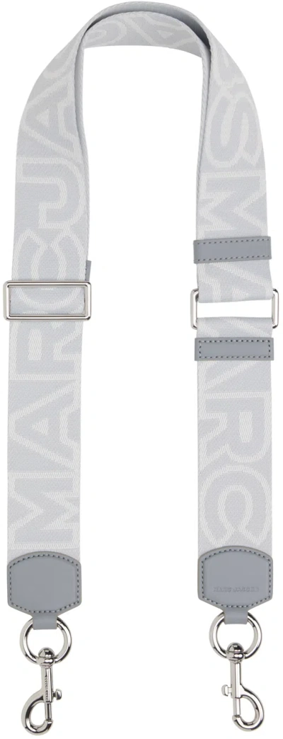 Marc Jacobs Gray 'the Outline Logo Webbing' Shoulder Strap In Wolf Grey