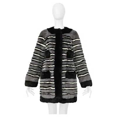 Pre-owned Marc Jacobs Grey And Black Striped Rabbit Fur Coat 2014 In Gray
