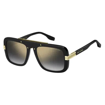 Marc Jacobs Grey Shaded Gold Rectangular Men's Sunglasses Marc 670/s 0807/fq 55 In Black