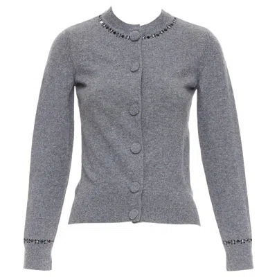 Pre-owned Marc Jacobs Grey Wool Cashmere Embellished Trim Cardigan Sweater Xs In Gray
