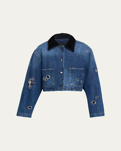 Marc Jacobs Grommet Denim Crop Utility Jacket In Blue