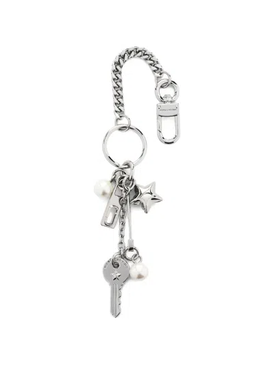 Marc Jacobs Grommet Pearl Metal Bag Charm In Silver