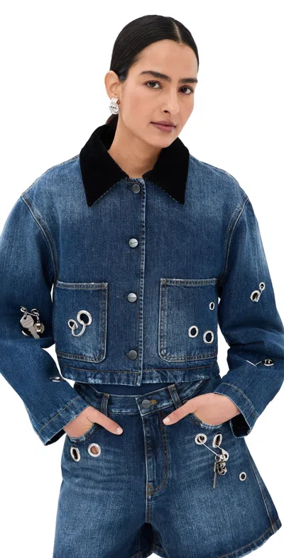 Marc Jacobs Grommet Utility Jacket Medium Wash Indigo In Blue