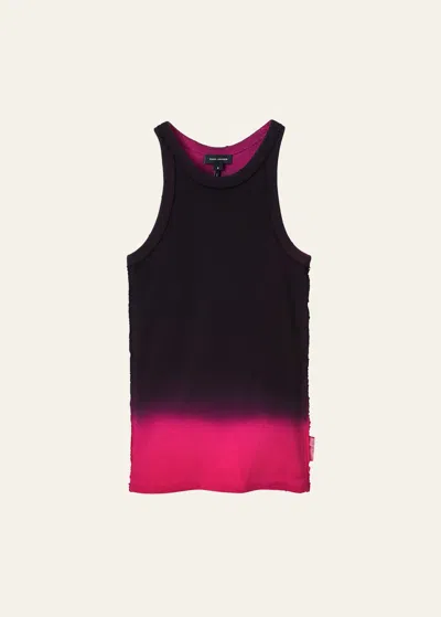 Marc Jacobs Grunge Spray Print Rib Tank Top In Black Hot Pink