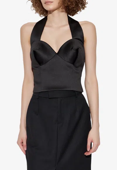 Marc Jacobs Halterneck Satin Cropped Top In Black