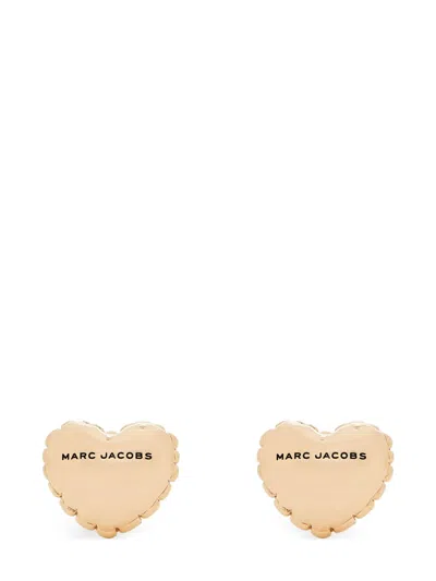 Marc Jacobs Heart Balloon Earrings In Gold Brass With Heart & Logo Details