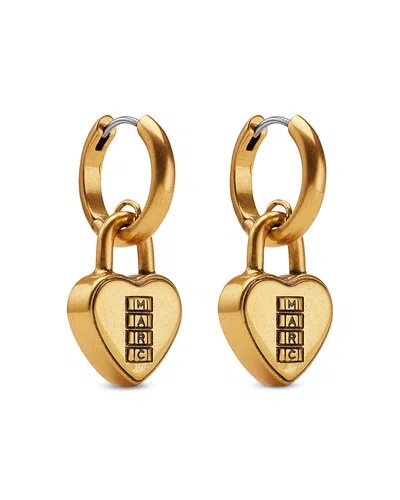 Marc Jacobs Heart Padlock Charm Hoop Earrings In Gold