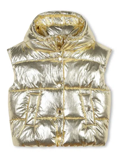 Marc Jacobs Kids' Hooded Laminated Puffer Gilet In Gold