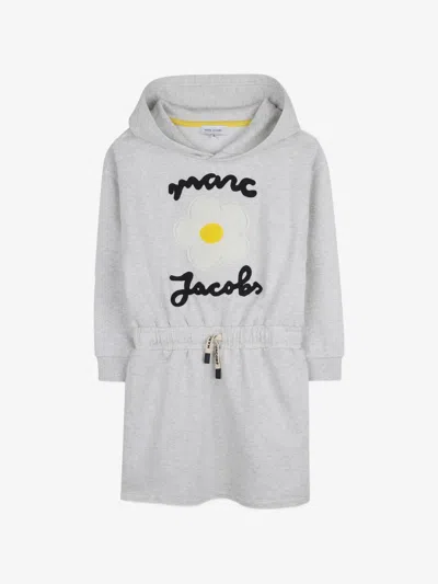 Marc Jacobs Hooded Mini Sweatshirt Dress For Girls With Embroidered Front Flower In Gray