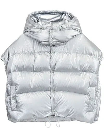 Marc Jacobs Logo-embossed Hooded Puffer Vest In Silver