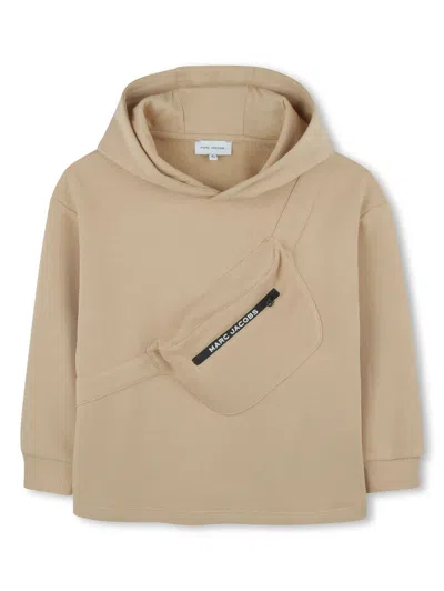 Marc Jacobs Hooded Zip Pocket Sweatshirt For Boys In Beige