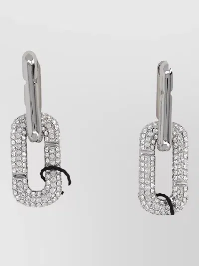 Marc Jacobs Hoop Earrings Pop Logo Rhinestone Detail In Silver