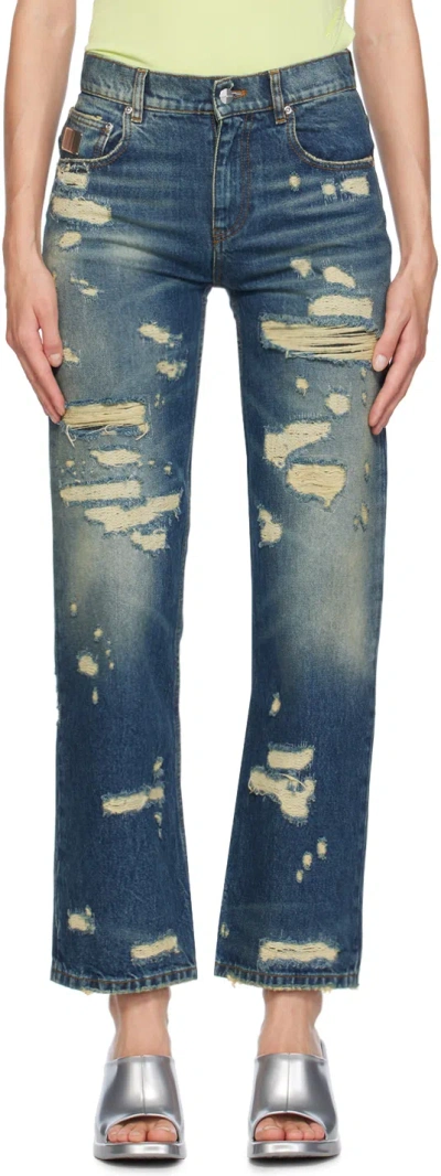Marc Jacobs Blue The Rip And Repair Straight Jean Jeans
