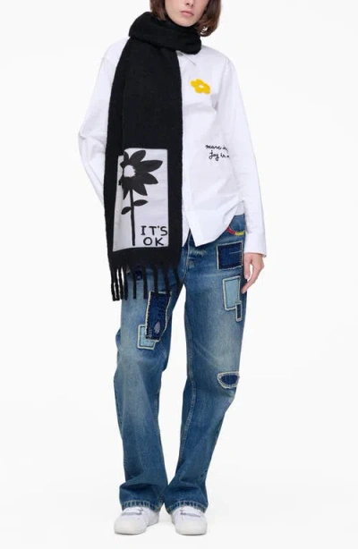 Marc Jacobs It's Ok Wool, Alpaca & Mohair Blend Fringe Scarf In Black
