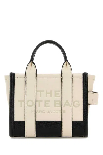 Marc Jacobs 'the Small Tote Bag' White And Black Handbag With Logo In Leather Woman