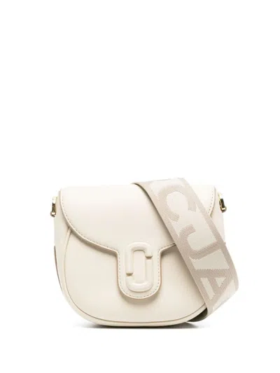 Marc Jacobs J Marc Calf Leather Shoulder Bag With Front Logo Plaque. In White