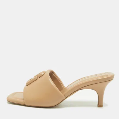 Pre-owned Marc Jacobs J Marc Size 40 Beige Leather Slide Sandals In Gold
