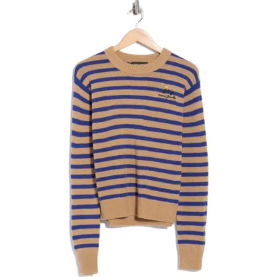 Marc Jacobs Joy Striped Crewneck Sweater In Camel/pansy