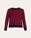 Marc Jacobs Striped-pattern Flower-embellished Sweater In Red