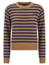 Marc Jacobs Striped Sweater With Floral Embellishments In Brown