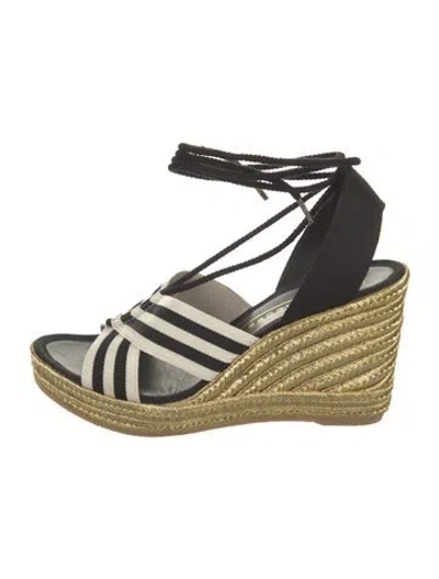 Pre-owned Marc Jacobs Jute Striped Espadrilles In Black