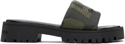 MARC JACOBS KHAKI 'THE CAMO JACQUARD LUG SOLE SLIDE' SANDALS