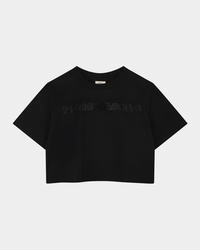 Marc Jacobs Kid's Rhinestone Logo Cotton Jersey T-shirt In Black