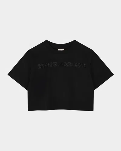 Marc Jacobs Kid's Rhinestone Logo Cotton Jersey T-shirt In Black