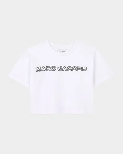 Marc Jacobs Kid's Rhinestone Logo Cotton Jersey T-shirt In White