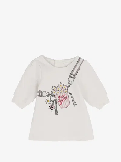Marc Jacobs Kids Flared Sweatshirt Dress With Handbag Print In Bianco