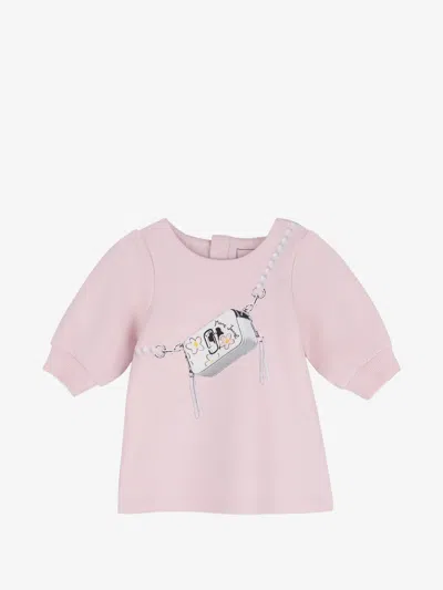 Marc Jacobs Kids Flared Sweatshirt Dress With Handbag Print In Rosa