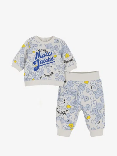Marc Jacobs Kids Logo Print Crew Neck Mini Sweatshirt With Press-stud Back In Bianco