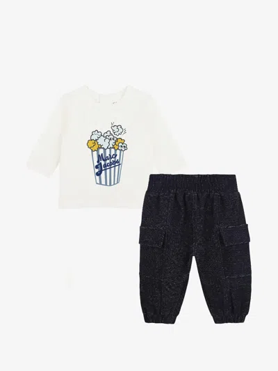 Marc Jacobs Kids  Popcorn Print Mini Jumpsuit With Elastic Waist And Ankles In Bianco