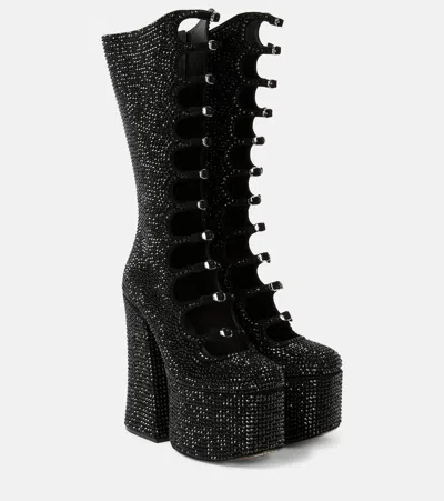 Marc Jacobs Kiki Embellished Suede Platform Knee-high Boots In Black