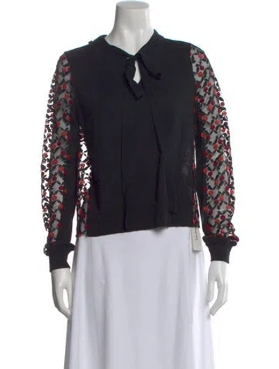 Pre-owned Marc Jacobs Lace Pattern Tie Neck Blouse In Black