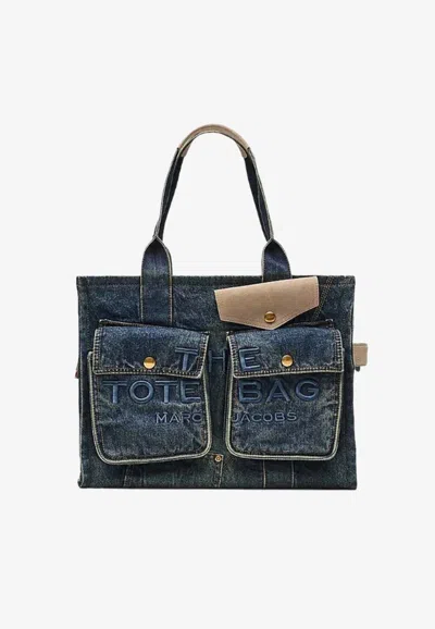 Marc Jacobs Large Denim Suede Cargo Tote Bag In Blue