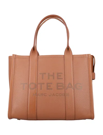 Marc Jacobs Large Grained Leather Tote Bag With Logo Front & Patch Back In Argan Oil