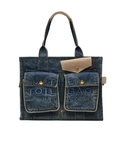 Marc Jacobs Large The Denim Suede-pocket Tote Bag In Blue
