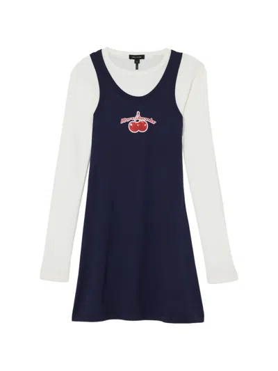 Marc Jacobs Layered Cherry-print Mini Dress In Blue