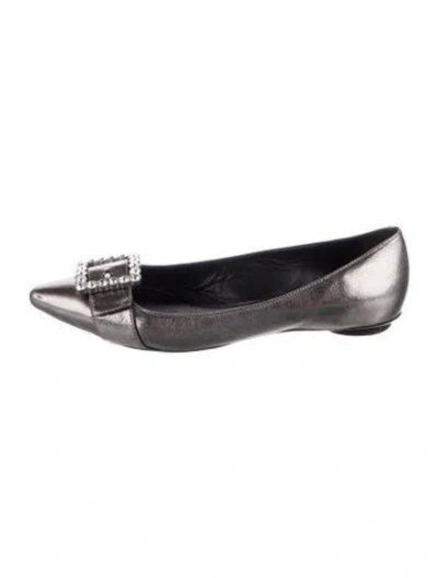 Pre-owned Marc Jacobs Leather Crystal Embellishments Ballet Flats In Silver