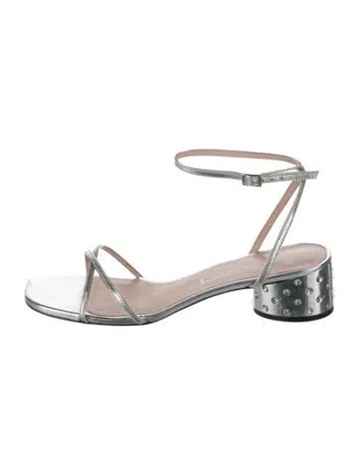 Pre-owned Marc Jacobs Leather Crystal Embellishments Sandals In Silver