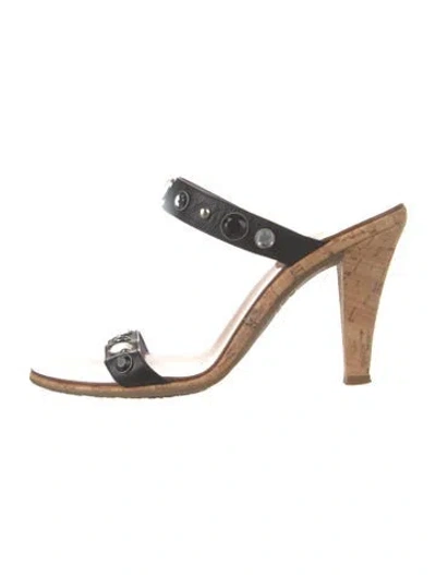 Pre-owned Marc Jacobs Leather Crystal Embellishments Slides In Black